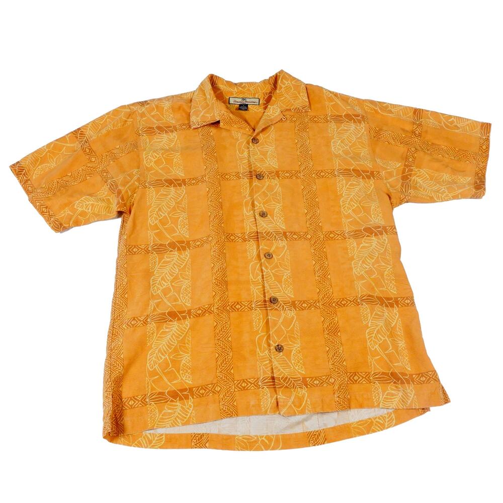 Tommy Bahama Silk Floral Leaf Check Hawaiian Button Up Camp Shirt Men's Medium